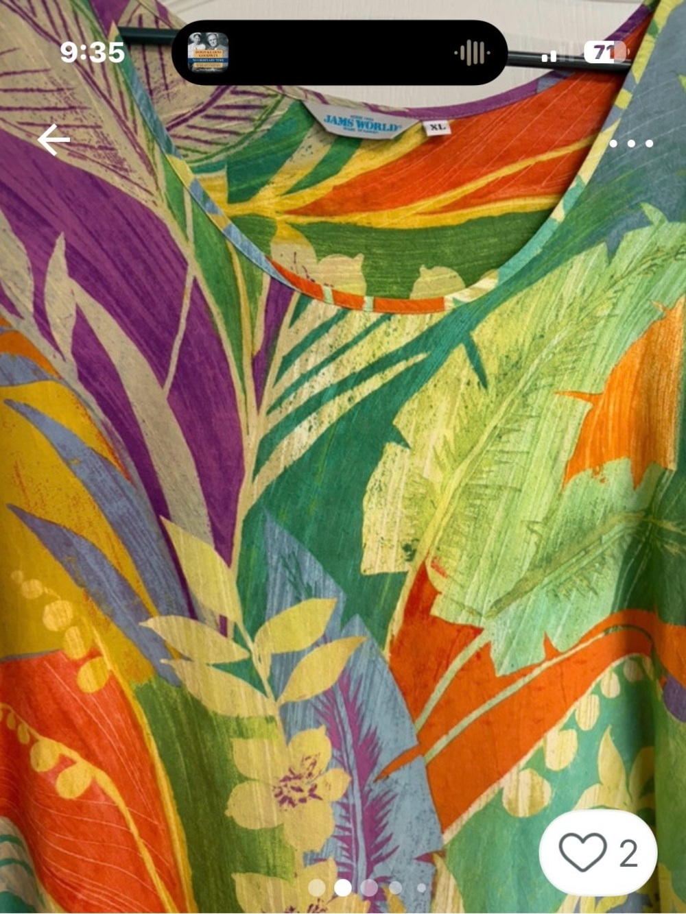 Jams world, Green Multi-Color Tropical Print Women’s Top - Picture 3 of 7